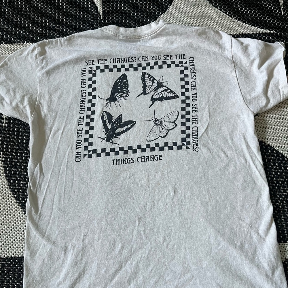 White Graphic Tee with Butterfly Design